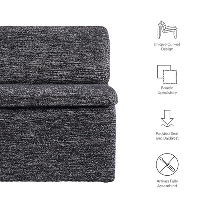 Modway Lume Curved Lounge Chair in Charcoal Boucle Fabric – Modern Upholstered Armless Accent Chair with Padded Cushion - Unique Slipper Chair for Bedroom or Living Room - color: Charcoal