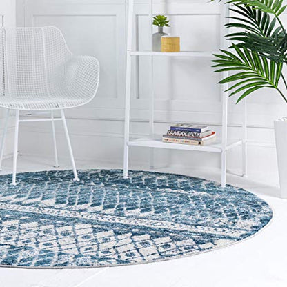 Rugs.com Leipzig Collection Round Rug – 3 Ft Round Blue Low-Pile Rug Perfect for Kitchens, Dining Rooms - color: Blue, size: 3 feet 3 inches Round