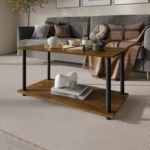 Coffee Table with Open Storage Shelf, Modern Design, Brown - color: Brown