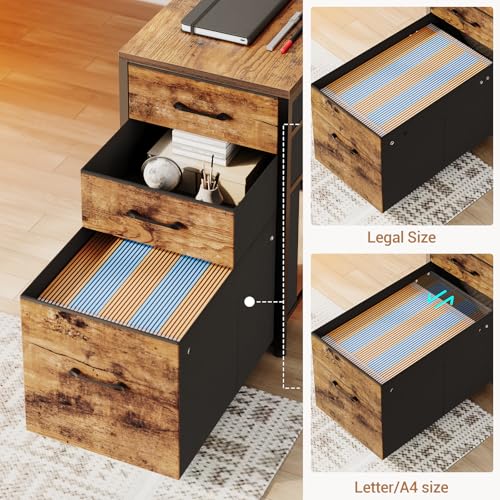 SEDETA 64.5" Reversible L Shaped Office Desk with Storage Drawers, Shelves | U Shaped Gaming Desk with 3 Fabric Drawers, Power Outlet & LED Strip, Bookshelf for Home Office, Rustic Brown - color: Rustic Brown