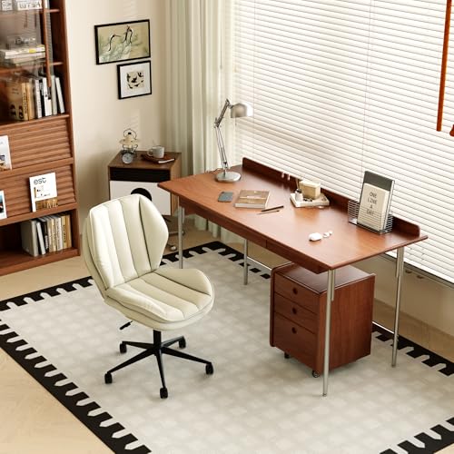 Home Office Desk Chair with Wheels, Armless Adjustable Height PU Leather Office Chair, Mid Back Ergonomic Computer Chair, Walnut Curved Seat Design No-Arm Chair (GX-9008-Whtie) - color: Gx-9008-whtie