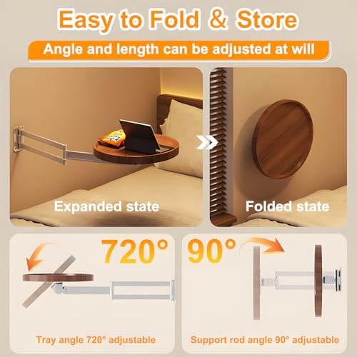 Round Wall Mounted Folding Table for Small Spaces, 11.8" x 11.8" | Floating Wall Mount Side Table, Retractable Wall Desk Fold Down, Solid Wood Tabletop with Aluminum Alloy Brackets (Walnut) - color: Walnut