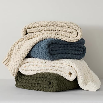 EVERGRACEHOME Chunky Chenille Knit Throw Blanket, 50 x 60, Beige | Sculpted Moss Stitch, Chic Modern Farmhouse, All-Season Warmth, OEKO-TEX® Certified, Elegant Blanket for Couch, Bed, Sofa - color: Beige, size: 50" X 60"