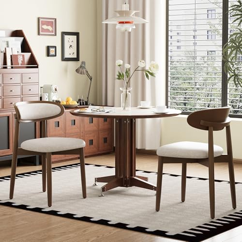 Wooden Dining Chairs Set of 2, Modern Fabric Upholstered Dining Room Chair, Kitchen Side Chairs, Farmhouse Dinner Chair with Curved Back for Kitchen, Beige - color: Beige, size: Set of 2