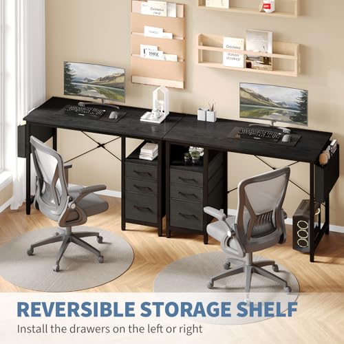 DUMOS 39 Inch Small Computer Desk with Storage, Fabric Drawers | Writing Table, Side Pocket, Space Saving Workstation, Home Office, Gaming Setup, Dorm Apartment, Black