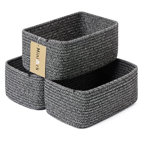 MiniArk Small Storage Baskets for Organizing | Closet Organizer Bins | Shelf Toy Basket | Woven Rope Baskets | Cube Decorative Box | Shallow Basket | 11.5x7.5x4.7” | 3 Packs Dark Gray - color: Dark Gray, size: 3pcs-L11.5xW7.5xH4.7"