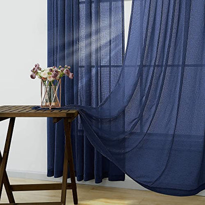KOUFALL Navy Blue Curtains 84 Inch Length,Sheer Rod Pocket Linen Look Dark Blue Masculine Nautical Curtains for Boys Bedroom Living Room 2 Panels Set Indigo - color: Navy Blue, size: 52"W x 84"L (Pack of 2)