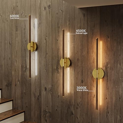 32" Battery Operated Wall Sconce Set of 2, 350° Rotating Lamp, Walnut Gold | Wireless, 8000mAh Rechargeable Battery, Stepless Dimming, 3000K-6000K, Remote & Touch Control, Timer, Living Room, Bedroom - color: Walnut Gold, size: 32 Inch (2 Pack)