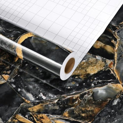 Wallercity Glossy Black/Gold Marble Wallpaper for Backsplash Peel and Stick Countertops Self Adhesive Wall Paper Sticker Waterproof Kitchen Marble Contact Paper for Cabinets Shelf Liner 15.8''x78.7'' - size: 15.8" x 78.7"