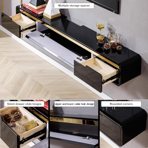 Solid Wood Floating TV Stand Wall Mounted, Black, 55" Wall Mounted Entertainment Center Console, Hanging tv Media Shelf for Living Room, Bedroom (DSGBLACK-A, 55IN) - color: Dsgblack-a, size: 55IN