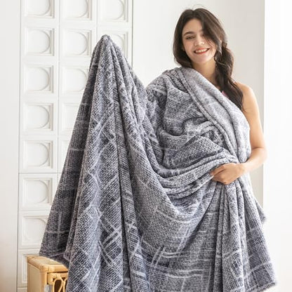 COOVA Fleece Bed Blanket Twin Size, Super Soft and Cozy 3D Jacquard Warm Blankets, Lightweight and Fuzzy Throw for Couch, Sofa, Chair, Giftable (Light Grey, 60"x80") - color: Graphite Light Grey, size: 60"x80"