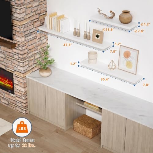 Harwaya 24 Inch White Floating Shelves Bathroom, Bedroom Wall Shelf 2-Pack | 8" Deep Wall Mounted Shelves for Kitchen Office Living Room Closet Plants Books Dresser - color: White