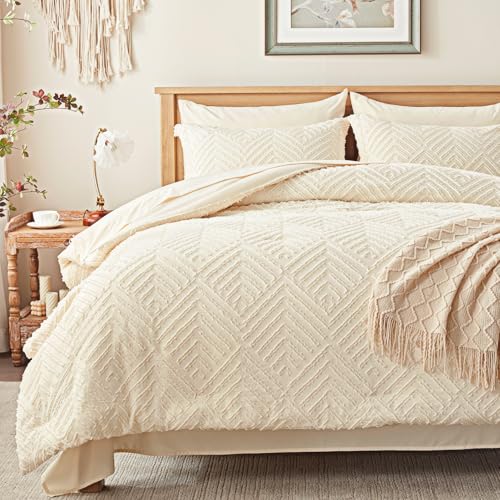 Zzlpp King Size Comforter Set 7 Piece, Cream Bed in a Bag King Bedding Sets | Boho Tufted, OEKO-TEX Certified, Luxury, Lightweight, All Season, Down Alternative Comforter, Breathable sheets & pillowcases - color: 03 - Cream, size: King