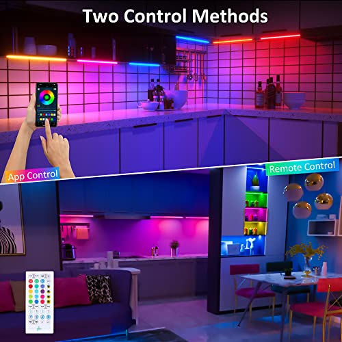 Benreom 3 Pack RGB Under Cabinet Lights with App and Remote Control | Dimmable Plug-In LED Light Bars for Kitchen Cabinets, Counters, Workbenches and Desks - size: 3 Pack