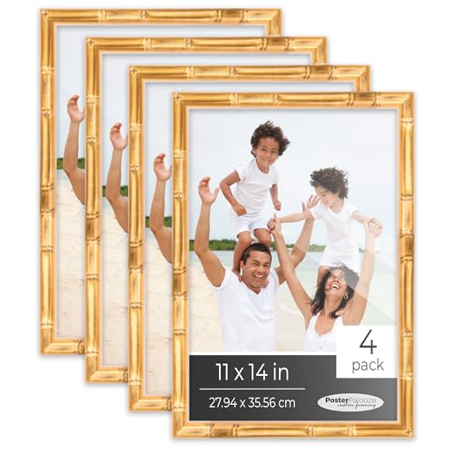 11x14 Frame Gold Bamboo Picture Frame Set Pack of 4 11x14 Wood Picture Frames for Gallery Wall 4 11x14 Gold Bamboo Frames - color: Gold Bamboo, size: 11x14