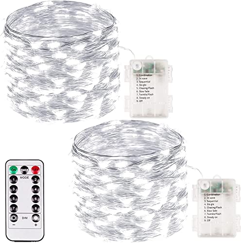2 Pack Fairy Lights Battery Operated with Remote 33FT 100 LED Cool White | Remote Control, 8 Modes, Timer, Adjustable brightness, Waterproof Lights for Indoor Outdoor Classroom Christmas Decor - color: Cool White, size: 2 Pack