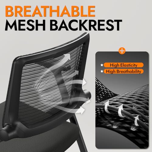 Foldable Office Chair with PU Wheels and Smooth Armrest-Ergonomic Mesh Bouncing Back, Stackable Conference Room Chair, Office Guest & Reception & Meeting Chair (Black)