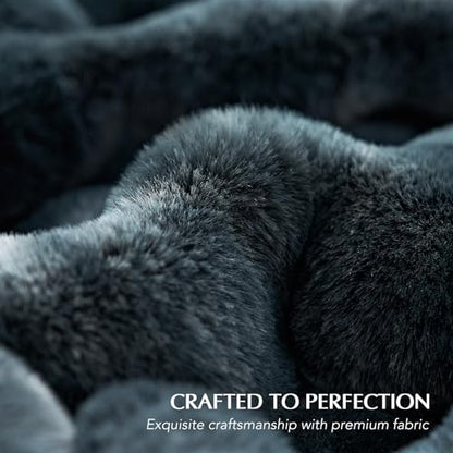 Faux Rabbit Fur Bubble Throw Blanket, 60"x80", Marble Deep Indigo | Ultra Soft, Luxury Faux Rabbit Fur Throw, Thick Warm Bubble Blanket, Cozy Fluffy Reversible, for Bed, Couch, Chair, Sofa - color: Deep Indigo Marble, size: 60"x80"