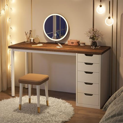 Tribesigns Computer Desk with 5 Drawers, 47 inches Rustic Brown Home Office Desk with Storage, Modern Simple Laptop Desk Study Writing Table for Small Spaces (1, Brown+White) - color: Brown+white