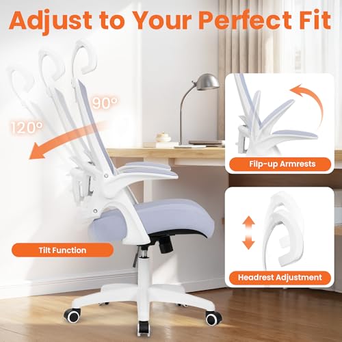 NEO CHAIR Office Desk Chair with Ergonomic High Back Mesh Headrest, Purple | Adjustable Headrest and Lumbar Support with Flip-Up Armrests Designed for Extended Sitting Comfort While Saving Space - color: Purple