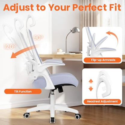 NEO CHAIR Office Desk Chair with Ergonomic High Back Mesh Headrest, Purple | Adjustable Headrest and Lumbar Support with Flip-Up Armrests Designed for Extended Sitting Comfort While Saving Space - color: Purple