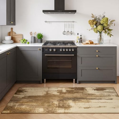 2x6 Hallway Runner Rug Washable Non-Slip Brown Low Pile Carpet | Stain Resistant, Soft Faux Wool, Abstract Pattern for Kitchen Walkway, Laundry Room, Entryway, Hallways - color: Brown, size: 2' x 6'(24''x72'')