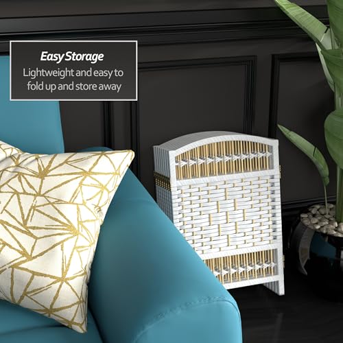 Red Lantern 2 ft. Short Fiber Weave Folding Screen - White - 8 Panels - color: White, size: 8 Panel