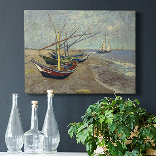 Renditions Gallery Fishing Boats on The Beach by Vincent Van Gogh Printed, Famous Painting Reproduction, Premium Gallery Wrapped Canvas Print, Ready to Hang, 8 in H x 12 in W, Made in America Art - color: Fishing Boats on the Beach, size: 12"L x 8"W