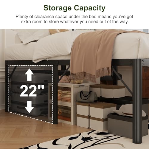 Yicensen 22 Inch High Full Bed Frame with Rounded Corner Legs, Heavy Duty Full Size Metal Platform Bed Frame No Box Spring Needed, Easy Assembly, Noise Free, Black - size: Full, style: 22 Inch