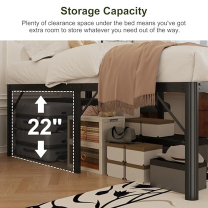 Yicensen 22 Inch High Full Bed Frame with Rounded Corner Legs, Heavy Duty Full Size Metal Platform Bed Frame No Box Spring Needed, Easy Assembly, Noise Free, Black - size: Full, style: 22 Inch