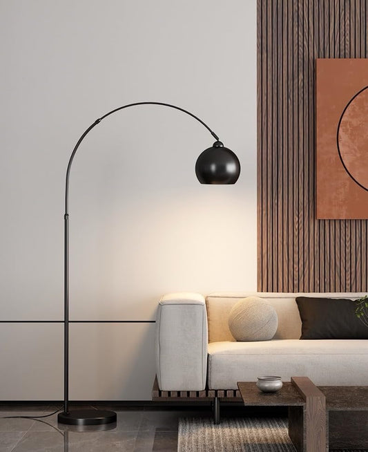 Modern Arc Floor Lamp with Chrome Dome Shade, Height Adjustable 59-74in, for Living Room Bedroom Study,Office,Industrial Style Decorative Lights (Black) - color: Black