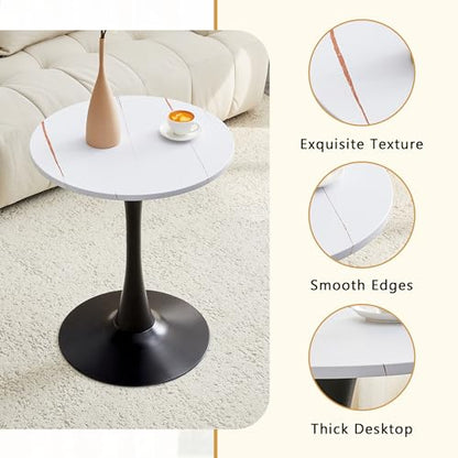 23.6" Round Dining Table, Mid-Century Modern Tulip Table with Thickened Tabletop & Metal Pedestal, Circle Bistro Table for Kitchen, Small Places, Apartments, Cafe - color: White, size: 23.6" dining table