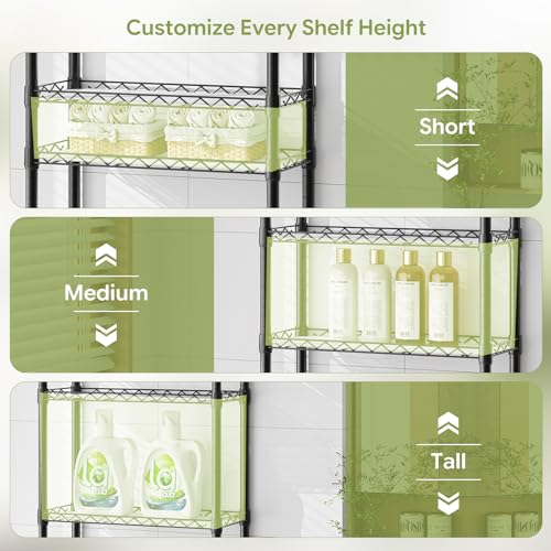 Simple Trending 4 Tier Over The Toilet Storage Rack, Bathroom Organizers and Storage Over Toilet with Adjustable Shelf and Basket, (Black) - color: 4-tier Black