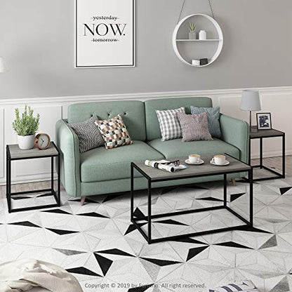 Furinno Camus Modern Living Room Coffee Table with 2 End Tables Set, French Oak Grey - color: French Oak Grey, size: 3-in-1 Set (1 Coffee + 2 End Tables)