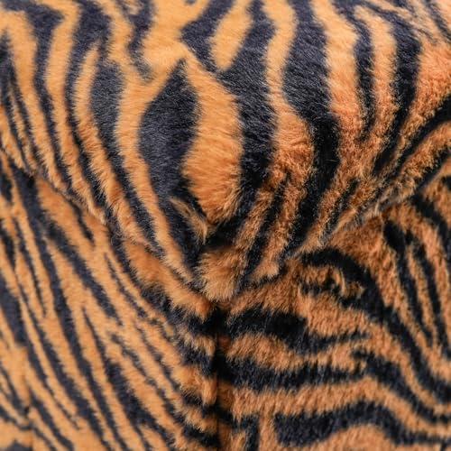 Luxe Faux Fur Storage Ottoman, Tiger Tan/White, 12 x 12 x 12 in | Engineered Wood, Tool-Free Assembly, Modern Style, Seat And Footrest - color: Tiger Tan/White, size: 12"D x 12"W x 12"H
