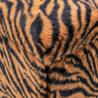 Luxe Faux Fur Storage Ottoman, Tiger Tan/White, 12 x 12 x 12 in | Engineered Wood, Tool-Free Assembly, Modern Style, Seat And Footrest - color: Tiger Tan/White, size: 12"D x 12"W x 12"H