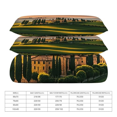 3 Piece Italy Tuscan Bedding Set - Ultra Soft Fabric & Double-Sided Print, Breathable Comforter Set with 1 Quilt Cover & 2 Pillowcases for Home Hotel, 86"x70" - size: 86"x70"