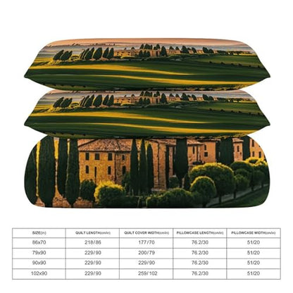 3 Piece Italy Tuscan Bedding Set - Ultra Soft Fabric & Double-Sided Print, Breathable Comforter Set with 1 Quilt Cover & 2 Pillowcases for Home Hotel, 86"x70" - size: 86"x70"
