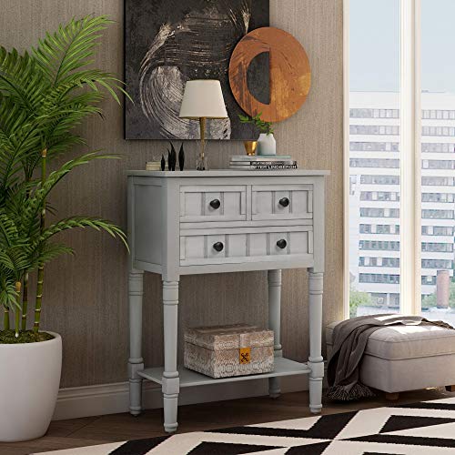 Knocbel Narrow Console Table with 3 Storage Drawers and Bottom Shelf, Entryway Hallway Foyer Slim Sofa Table for Small Spaces, Easy Assembly (Gray Wash) - color: Gray Wash