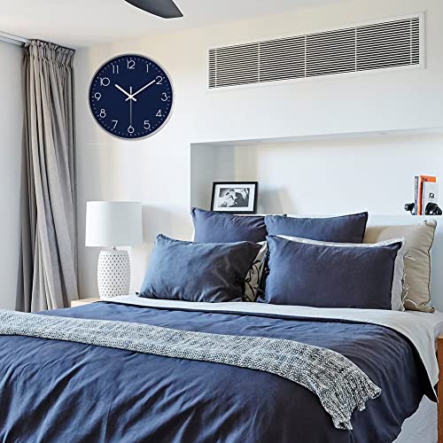 12 in Wall Clock Non-Ticking Quartz Silent Battery Operated Round Clocks Home Kitchen Office School Living Room Decor Clocks (Navy Blue) - color: Navy Blue