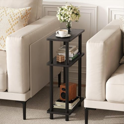 Apicizon Small Narrow Side Table, 3-Tier Skinny End Table, Black | Sofa Side Table, Slim End Table, Wood Storage Shelf, Slim Nightstand Bedside Table for Narrow Spaces, Living Room, Bedroom - color: Black, style: Narrow Side Table
