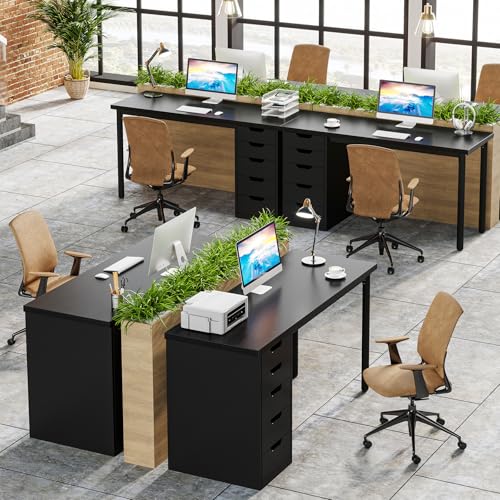 Tribesigns Computer Desk with 5 Drawers, 47 inches Rustic Brown Home Office Desk with Storage, Modern Simple Laptop Desk Study Writing Table for Small Spaces (1, Black) - color: Black