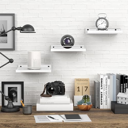 RYOFOBETTO Small Floating Shelf, 6 X 9 Inches Farmhouse Wall Shelves for Living Room, Bedroom, Picture Frames, Plants, Kitchen, Set of 3 (White) - color: White, size: 9"