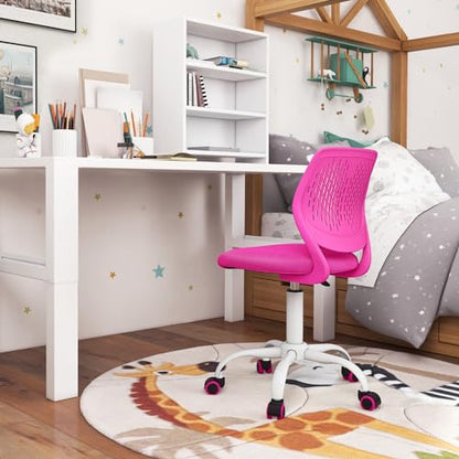 POWERSTONE Small Home Office Desk Chair, Swivel Rolling Study Computer Chair, Adjustable Height Task Chair with Armless Mid Back, Upholstered Mesh Seat, Rose - color: Rose
