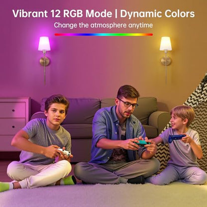 Shenmoyl Fabric Wall Sconce Battery Operated Set of 2, Rechargeable Wall Lights with 5000mAh RGB Dimmable Bulb, 12 Colors Wall Sconces for Bedroom Living Room, Gold - color: Golden