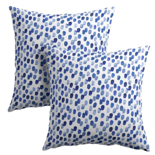 Boho White and Blue Dot Pillow Covers Linen 12x12 Inch Set of 2 | Bohemian Blue Dot Throw Pillows Square Light Blue Polka Dot Cushion Covers Farmhouse Decor for Living Room Bed Sofa Outdoor - color: A Dot Blue, size: 12" x 12" (Pack of 2)