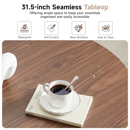 31.5" Round Coffee Table, Modern Fluted Accent Center Table with Metal Frame, Wooden Circle Coffee Tables for Living Room Small Space or Office (Walnut) - color: Walnut 31.5" Round