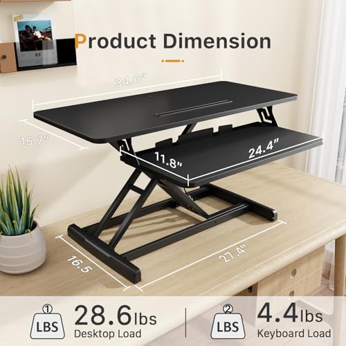 JOY worker Standing Desk Converter, 35" Height Adjustable Sit Stand Riser | Black Desktop Sit to Stand Riser with Fixed Keyboard Tray, Dual Monitor and Laptop Workstation, Particle Board, Home Office - color: Black, size: 35 Inch