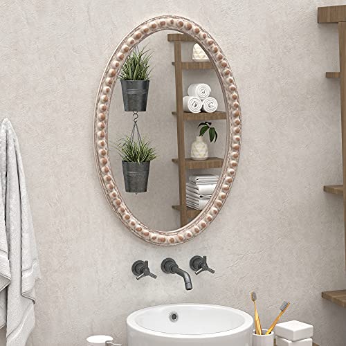 COZAYH Distressed Wood Frame Accent Mirror, Rustic Farmhouse Style Decorative Wall Mirror (Oval) - size: 20"L x 1"W