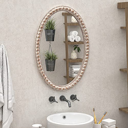 COZAYH Distressed Wood Frame Accent Mirror, Rustic Farmhouse Style Decorative Wall Mirror (Oval) - size: 20"L x 1"W